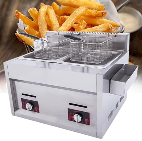 WEIMILOR Freidora a Gas de 20 l de Acero Inoxidable con Dos cestas para Patatas Fritas y Doble Tanque para restaurantes, cafeterías y Bares.