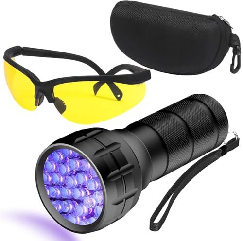 COSOOS Outil de détecteur de fuite de climatisation - Kit détecteur de fuite AC - Lumière UV pour colorant UV AC - Détecteur de fuite de colorant à l'huile avec lunettes de protection