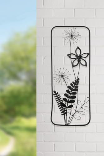 GILDE Metallbilder Wanddeko Bilder Metall – moderne Wanddekoration Wohnzimmer – Wandbild 3D Metallbild Wand Deko Blumen Blätter Wall Decoration 61 x 26 cm Schwarz