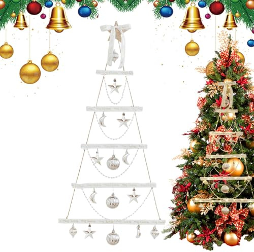 Árbol de Navidad de Pared Tipo de Escalera | Árbol Navideño De Madera con Luces LED | Decoración Artística para Entrada Hogar Dormitorio Residencia Tienda Exposición Apartamento Sala de