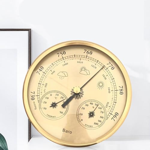 Vibsky 130 mm 3-in-1 mechanische Wetterstation mit Thermometer-Hygrometer und Barometer für genaue Innentemperatur, Luftfeuchtigkeit und Luftdruckmessung, Aluminiumgehäuse