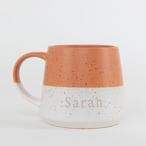 Personalised Two-Tone Ceramic Coffee Mug, 370ml Stoneware, Laser Engraved Names, Speckled Dipped Design, Microwave and Dishwasher Safe, Perfect for Family Gifts (Burnt Orange)