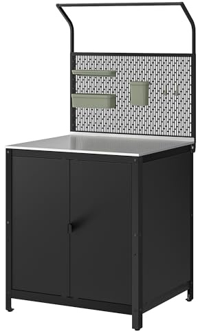 ProTuning GRILLSKÄR - Isla de cocina con panel trasero, con puertas de acero inoxidable/exterior, 86 x 61 x 176 cm