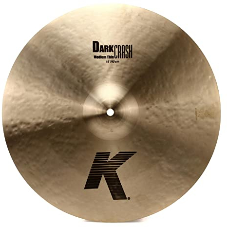 ZILDJIAN - K0913-16 K DARK CRASH MEDIUM THIN, Piatto Crash per Batteria da 16'' Scuro e Caldo, Peso Medio, Finitura Tradizionale