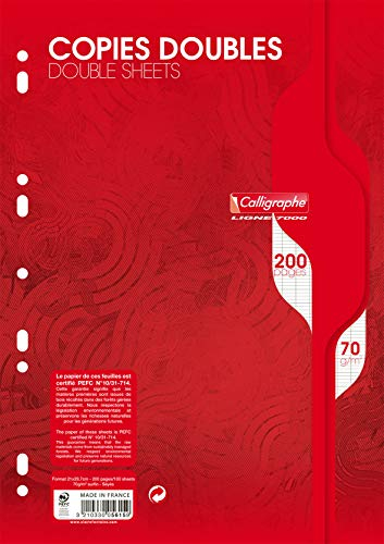 Calligraphe 5615C Un Paquet de Copies Doubles Perforées sous Film (une Marque de Clairefontaine) - A4 21x29,7 cm - 200 Pages Grands Carreaux - Papier 70 g