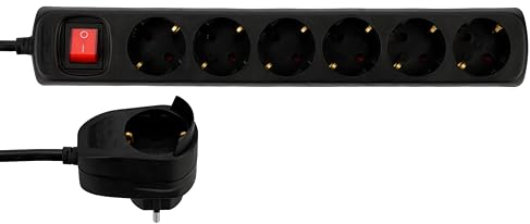 REV Steckdosenleiste PowerSplit - Mehrfachsteckdose 7fach (6+1), mit Schalter zum Stromsparen, 3500W, 2m, schwarz