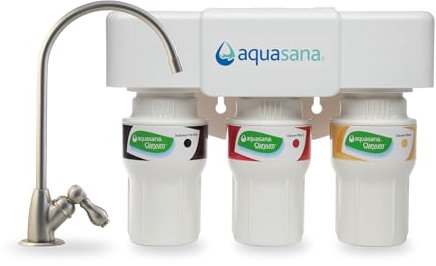 Aquasana Sistema de filtro de agua debajo del fregadero de 3 etapas - Filtro de claryum de contador de cocina - Filtros 99% de cloro - Grifo de níquel cepillado - AQ-5300.55