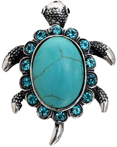 YAZILIND niedliche Schildkröte Türkis-Rhinestone-Tibet-Silber-Ringe