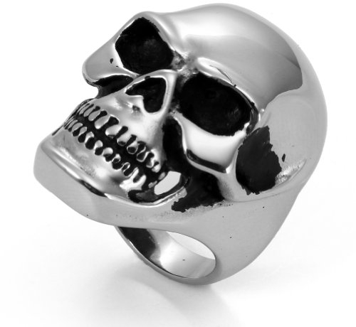 JewelryWe Schmuck Totenkopf Edelstahl Herren-Ring, Biker, Hochzeit Band Engagement, Farbe Silber Größe 54 bis 74