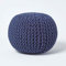 Homescapes Pouf Strickpouf rundes Bodenkissen, Sitzpouf 35 x 40 cm, gepolsterter Sitzhocker, Sitzpuff/Puff mit grob gestricktem Bezug aus 100% Baumwolle, Strickpuff, blau/Marineblau