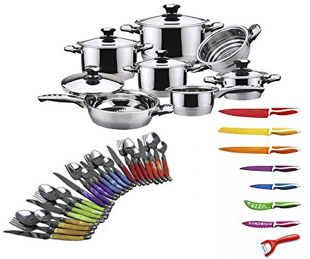 BATTERIA 44 PEZZI BAVARIA ROYALTY LINE 12 PENTOLE 24 POSATE 8 COLTELLI