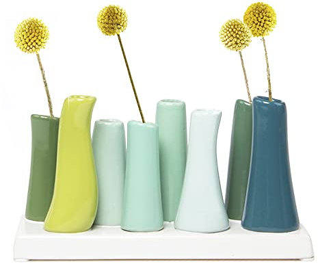Chive,Pooley 2, einzigartige rechteckige Keramik-Blumenvase, kleine Knospenvase, dekorative Blumenvase für Heimdekoration, Arrangieren von Blumensträußen, Set mit 8 Röhren verbunden (Chartreause)