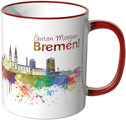 WANDKINGS® Tasse, Schriftzug Guten Morgen Bremen! mit Skyline - ROT