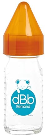 dBb Remond Biberon Régul'Air 110 ml en verre - Tétine NN -nouveau-né- anticolique en silicone - Débit régulier - 1er âge, 0 à 4 mois - Fabrication française - Orange translucide
