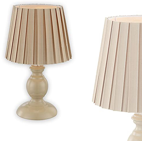GLOBO Nachttischlampe mit Stoffschirm Textil-Lampenschirm Dekolampe (Nachttischleuchte – Tischleuchte – Tischlampe - Höhe 28 cm – Beige - E14 Fassung - 40 Watt)