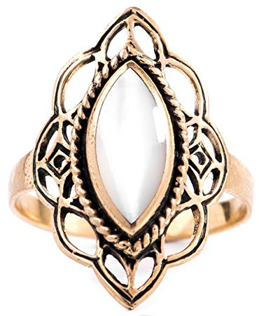 WINDALF Bronze Ring LÚNA 22 mm Elfenstern Perlmutt Hochwertige Bronze