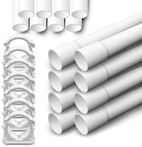 ARLI Installationsrohr M16 gemufft 18m + 40x Klemmschelle – Kabelrohr starr PVC schwer entflammbar 16mm für Aufputzinstallation Weiß