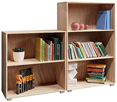 Casaria® 2er Set Bücherregal Vela 3+2 Fächer höhenverstellbare Böden Holz Bücher Ordner Wohnzimmer Arbeitszimmer Büro Standregal Ordnerregal Regal Eiche
