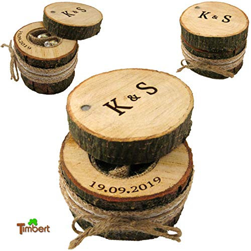 RINGBOX aus einem BAUMSTAMM mit GRAVUR Vintage Hochzeit Holz Ringkissen Ringschatulle Ringschachtel Eheringe Natur Alternativ Personalisiert