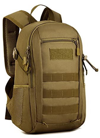 HUNTVP 20L Daypack Tactical Military Molle Backpack Small Back Pack Student School Rucksack Daysack for Running Working (Brown)