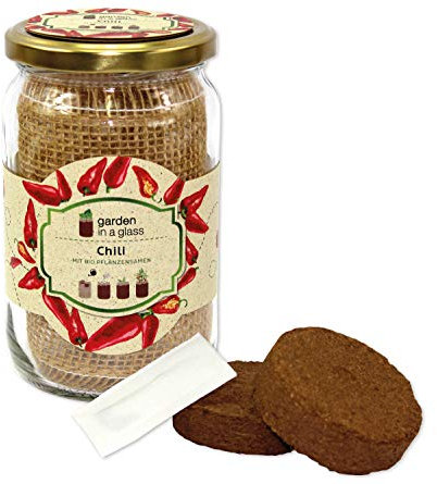 Feel Green Garden In A Glass-Anzuchtset, Chili Mit Bio-Samen, Pflanzen Aus Dem Einmachglas & Graspapier, Geschenkidee, Plastikfrei, Made In Austria, Natural