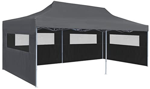 vidaXL Party Tent, Foldable Pop-up Gazebo with Sidewall, Patio Pavilion with Steel Frame, Wedding Canopy Tent for Garden Beach, Anthracite
