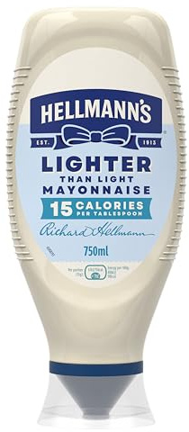 Hellmann's Lighter Than Light Mayonnaise mayo with 15 calories per tablespoon squeeze bottle for sandwiches, wraps and salads 750 ml
