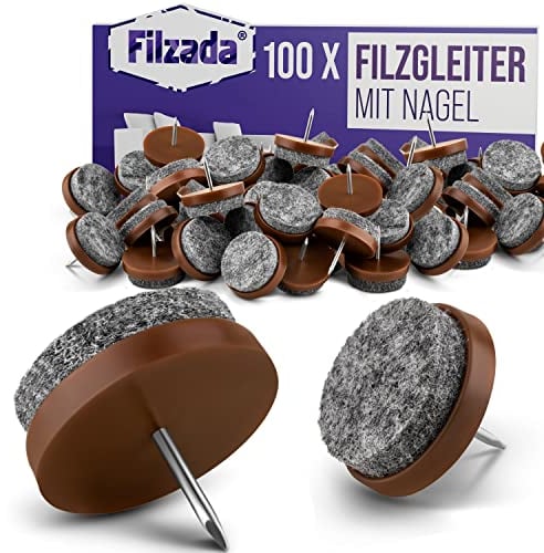 Filzada® 100x Almohadillas de Fieltro Clavo - Ø 24 mm (marrón) - Deslizadores Profesionales de Muebles/Deslizadores de sillas de Fieltro para Clavar