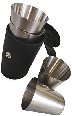 Schmalz® Shot-Gläser aus Edelstahl inkl. Leder Tasche mit Smarter Gürtelhalterung Stamperl Set für Fasching Wandern Junggesellenabschied 30ml