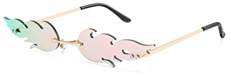 NUOBESTY Feuer Flamme Brille 1Pc Flamme Randlose Sonnenbrille Frauen Männer Sonnenbrille Party Brille Klare Metall Sonnenbrille Rahmenlose Farben Rosa