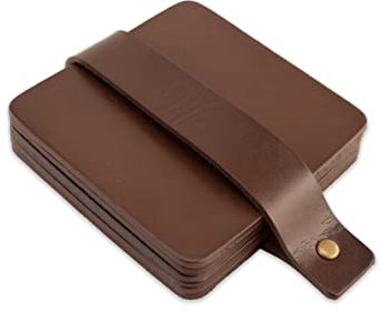 Brute Strength - Vollnarbenlederuntersetzer - Braun - Quadratisch - 6 Stück - Quadratische Untersetzer Glasuntersetzer - Getränkeuntersetzer