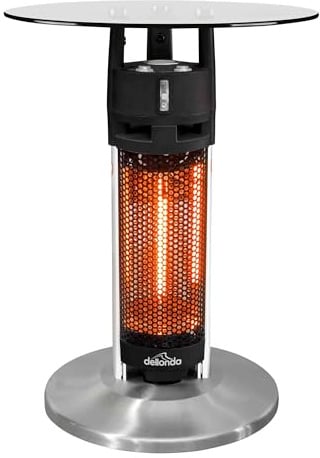 Dellonda Bistro Bar Table with 1200W Patio Heater, 65cm, Black/Stainless Steel - DG62