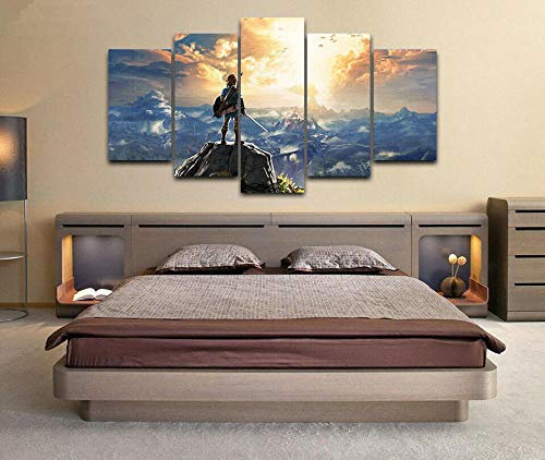 104Tdfc Puzzle 5 teilig Bilder wandbild 200x100CM Cadeau d' Zelda Breath of Wild Modulare Wandkunst Wandaufkleber Teiliges Vlies Leinwandbild Dekoration