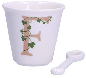 La Porcellana Bianca - Bicchierino Lettera F con Cucchiaino - Arredo Casa, Cucina - Linea Unico - Idea Regalo - Porcellana - 75 CC; Ø 6,7; h6 cm