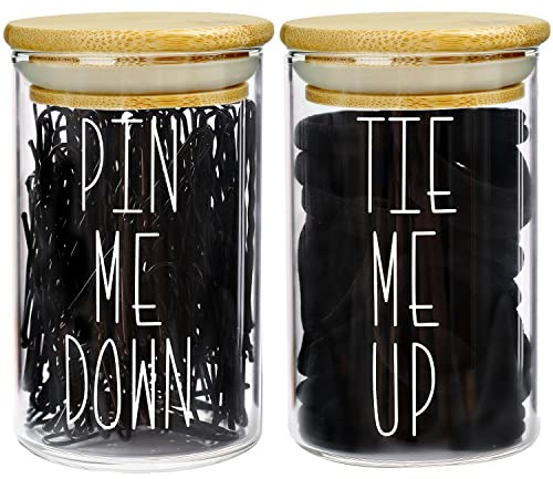 MOMEEMO Apothecary Jars with Lids for Organizing Hair Ties & Bobby Pins in Style
