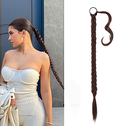 BARSDAR 66cm Langes geflochtenes Pferdeschwanz-Verlängerungsgummiband, gerade umwickelter Zopf, Haarverlängerungen, Pferdeschwanz, DIY, natürliches, weiches, synthetisches Haarteil für Frauen