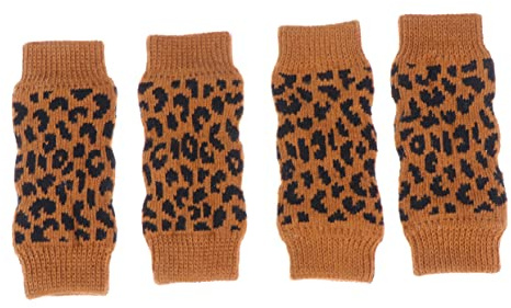 POPETPOP 4 Stück Haustier Socken Hundesocken Beinschutz Für Hunde Winter Warm Dehnbar Leicht Zu Waschen Mit Leopard Muster Für Kalte Jahreszeiten