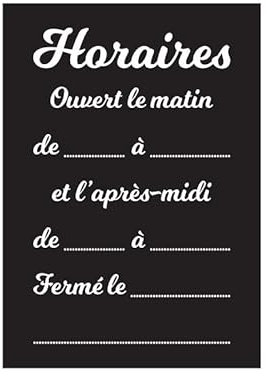 Panneau PVC HORAIRES fond noir mat format A5