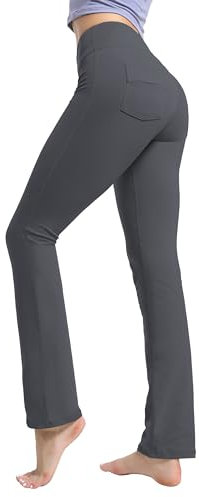 BUBBLELIME 73,7 cm/78,7 cm/83,8 cm/88,9 cm, 3 Stile, Damen Bootcut Yogahose, Basic/Gesäßtaschen/gerades Bein, Workout Bauchkontrolle Flare, Straight Leg Back Pockets_shadowcharcoal, M