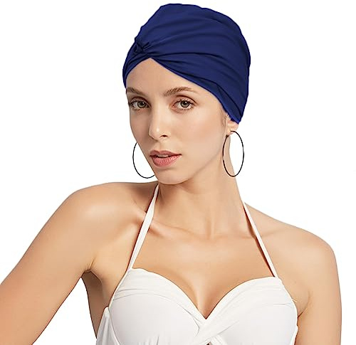 SJTJSPX Bonnet de Bain Femme Fille Bonnet de Natation Plissé en Tissu Turban de Natation Rétro Chapeaux de Bain Bonnet Plage pour Cheveux Longs Bonnet de Piscine Élégance Bonnet de Douche Non étanche