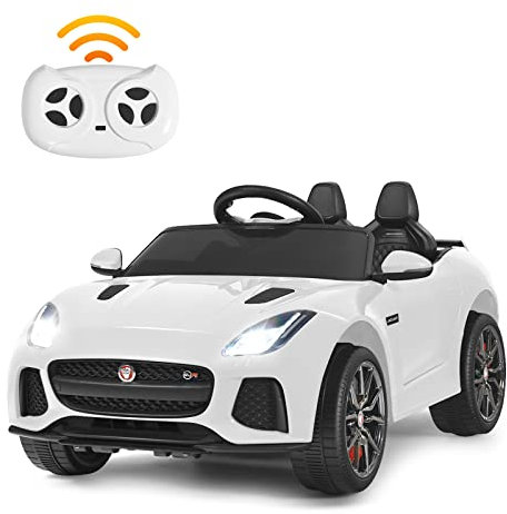 COSTWAY Electric Kids Ride On Car, 12V Licensed Jaguar F-Type SVR Battery Powered Toy Vehicle with Remote Control, Lights, MP3, Music, Gift for 3+ Years Old Boys Girls (White)