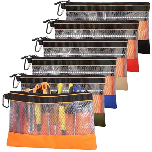 BESARME 6 Pcs Clear Tool Pouch Tool Pouch Bags Zipper Tool Pouch with Heavy Duty Mesh Window