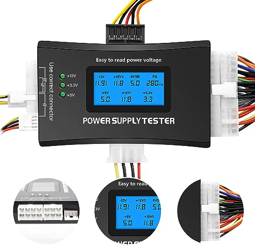 APKLVSR Comprobador de Fuente de Alimentación para PC,20/24 4/6/8 pines LCD Probador de fuente de alimentación para PC,1.8 pulgadas para IDE, HDD, ATX, ITX, BYI conectores