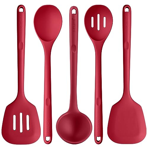 U-Taste Utensilios de Cocina de Silicona Extra Largos: 5 piezas 315 ℃ Herramientas de cocina resistentes al calor juego de espátulas antiadherentes para mezclar, servir y freír (Rojo)