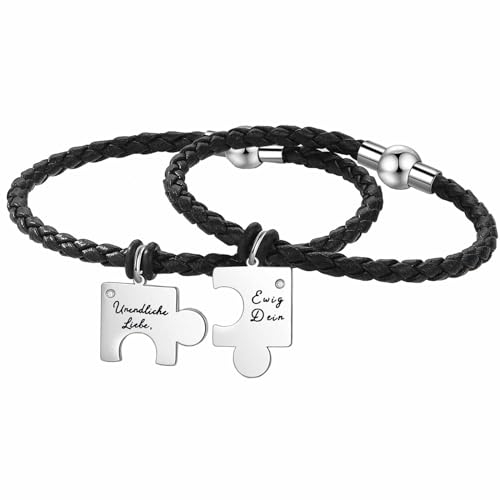 Gkmamrg Partnerarmbänder für verbundene Paare Geschenke, Lederarmband Pärchen Armband mit Gravur Weihnachten Geschenke Partner Jahrestag Geschenk
