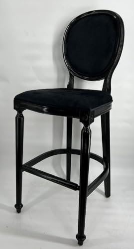 Casa Padrino Barock Barstuhl Schwarz - Handgefertigter Massivholz Barhocker mit edlem Samtstoff - Barock Bar Möbel - Edel & Prunkvoll