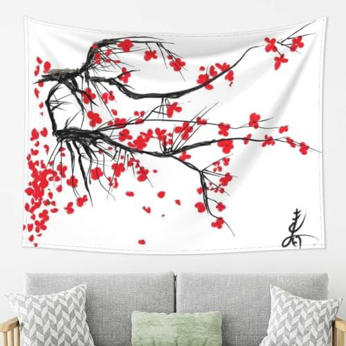 JCAKES Japanischer Kirschbaum-Wandteppich, 203,2 x 152,4 cm, lustiger Wandteppich, Halloween-Wandteppich, Weihnachts-Tapisserie, Wohnaccessoires