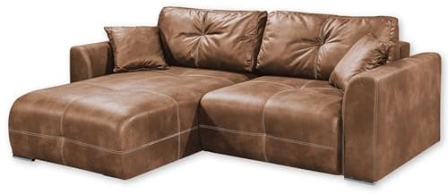 DOLAN Ecksofa mit Schlaffunktion in Lederoptik, Hellbraun - Moderne Eckcouch in L-Form mit Bettkasten - 247 x 90 (70) x 190 cm (B/H/T)