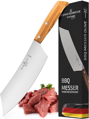 Schwertkrone Premium BBQ - Coltello da chef e da carne, manico in legno d'ulivo, affilato, 35 cm, made in Germany