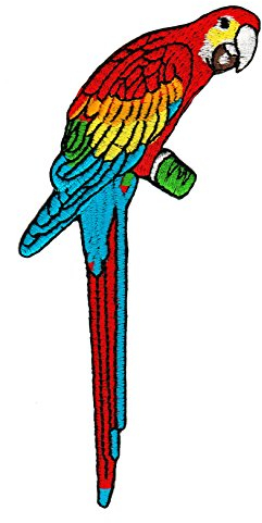 Papagei Vogel Aufnäher zum aufbügeln oder aufnähen Bügelbild Aufbügler für Kleidung gestickter Bügelpatch Applikation Patch Größe 5,5 x 13,0 cm